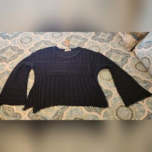 NATURAL LIFE Black Bell Sleeve Slightly Cropped  Women's Sweater Large NWT